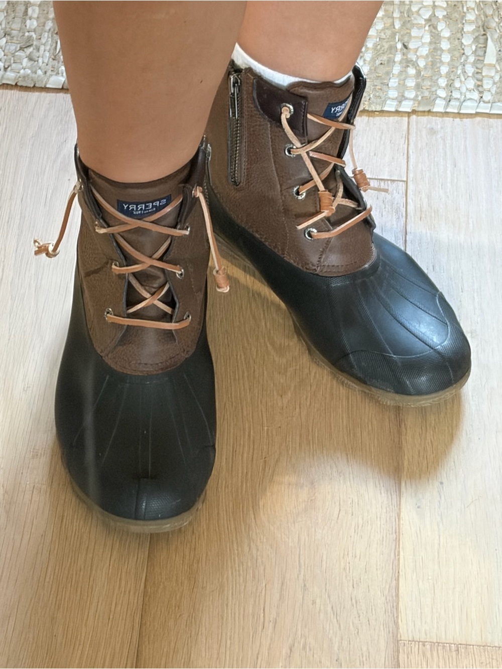 Sperry Brown Leather and Black Rubber Lace-Up Duck Boots